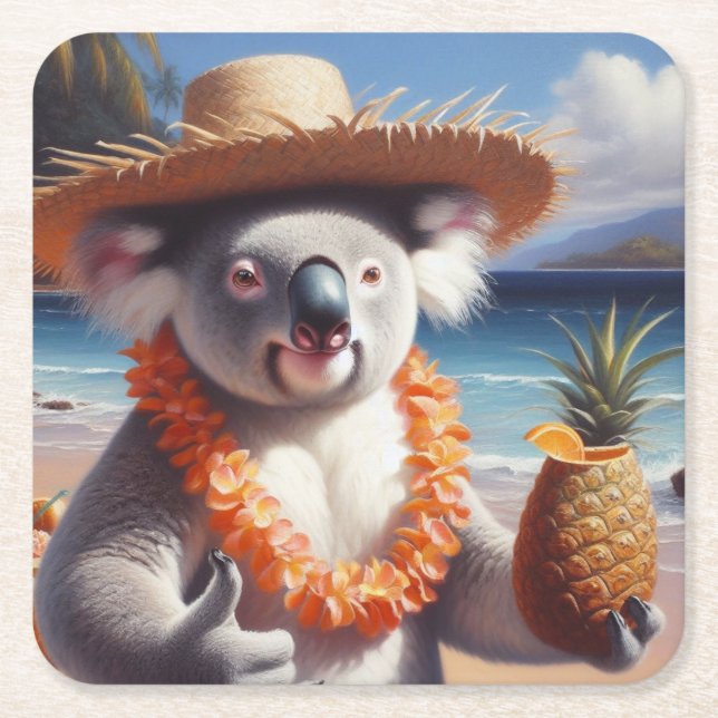 Koala Luau Square Paper Coaster (Front)