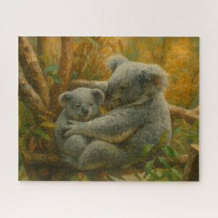 Koala Mother and Joey in Autumn Canopy Jigsaw Puzzle