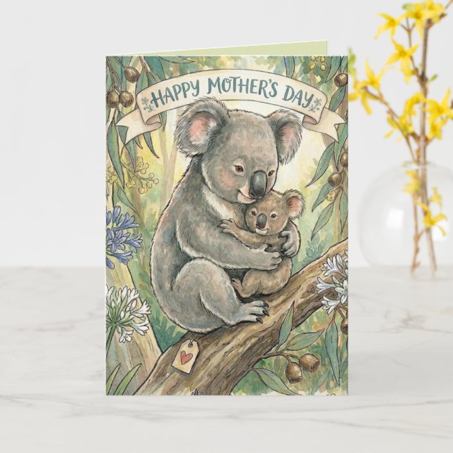 Koala Mother's Day with Joey Card (Yellow Flower)