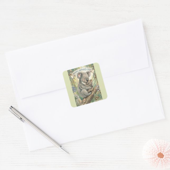 Koala Mother's Day with Joey Square Sticker (Envelope)