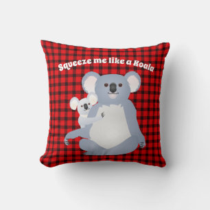Koala Mum with her Joey on Buffalo Plaid  Cushion