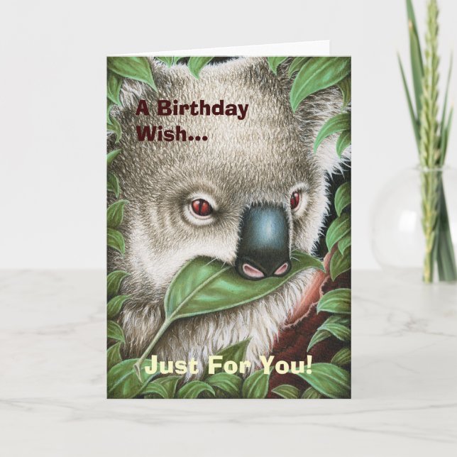 Koala Munching a Leaf Birthday Card (Front)