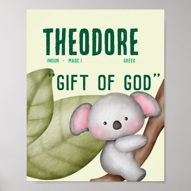 Koala Name Meaning - Green Personalised Gift Poster (Front)