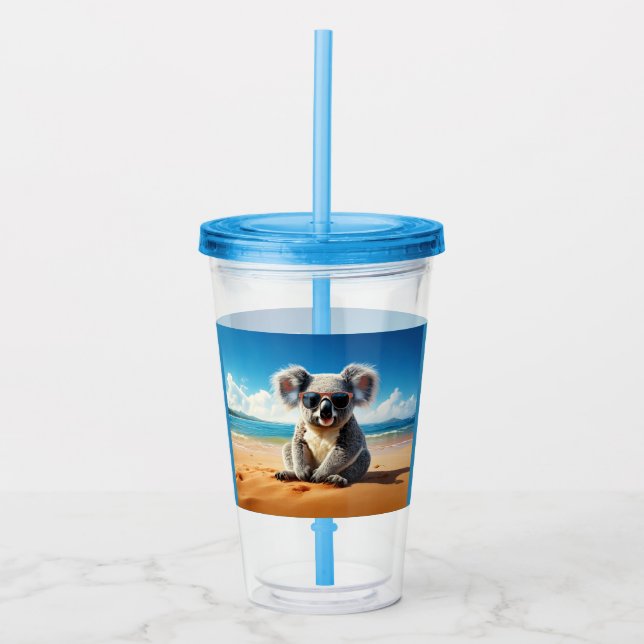Koala on a sandy beach  acrylic tumbler (Front)