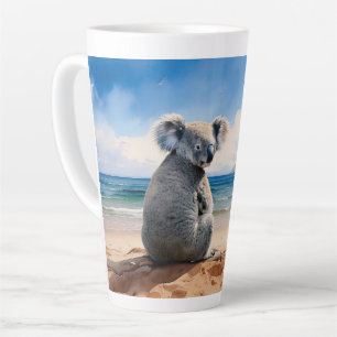 Koala on a sandy beach  latte mug