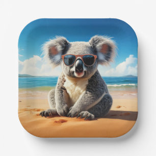 Koala on a sandy beach paper plate