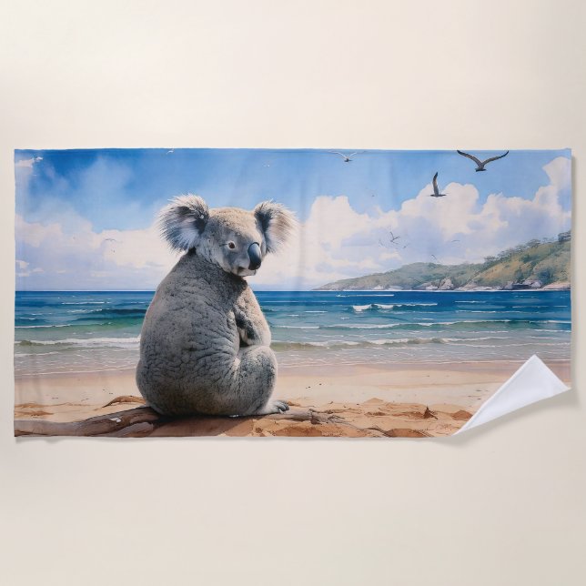 Koala on a sandy beach  towel (Front)
