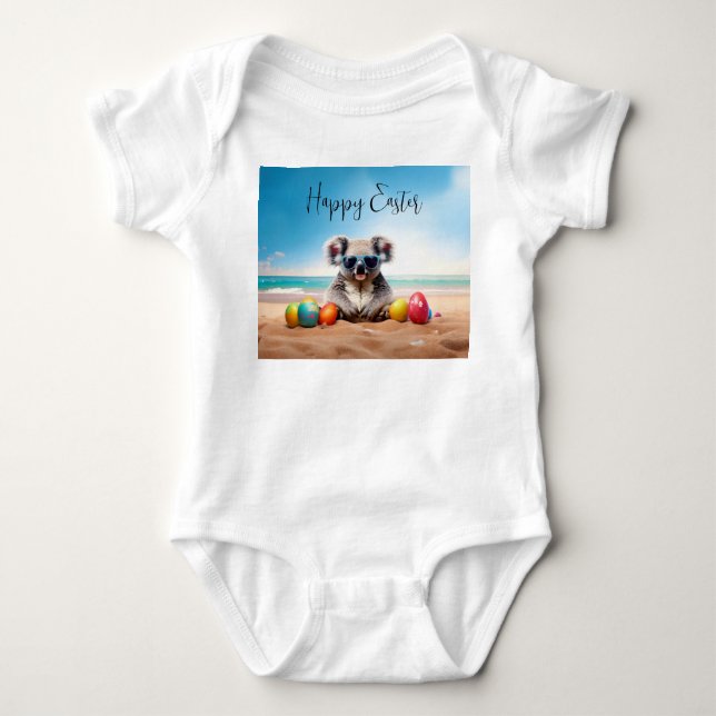 Koala on beach with Easter eggs Happy Easter Baby Bodysuit (Front)
