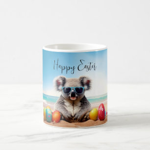 Koala on beach with Easter eggs Happy Easter Coffee Mug