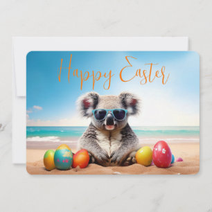 Koala on beach with Easter eggs Happy Easter Holiday Card