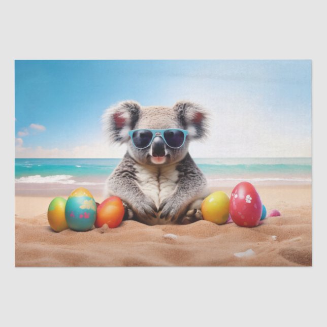 Koala on beach with Easter eggs Tissue Paper (Front)