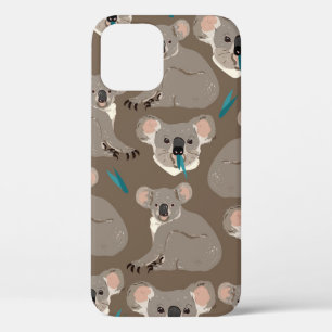Koala on neutral brown background seamless vintage iPhone 12 case