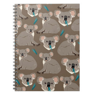 Koala on neutral brown background seamless vintage notebook