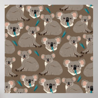 Koala on neutral brown background seamless vintage