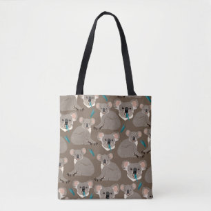 Koala on neutral brown background seamless vintage tote bag