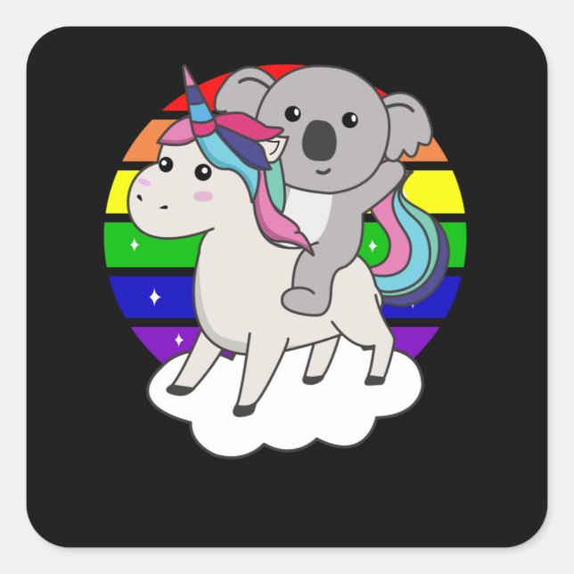 Koala On Unicorn Rainbow Animals Cute Koalas Square Sticker (Front)