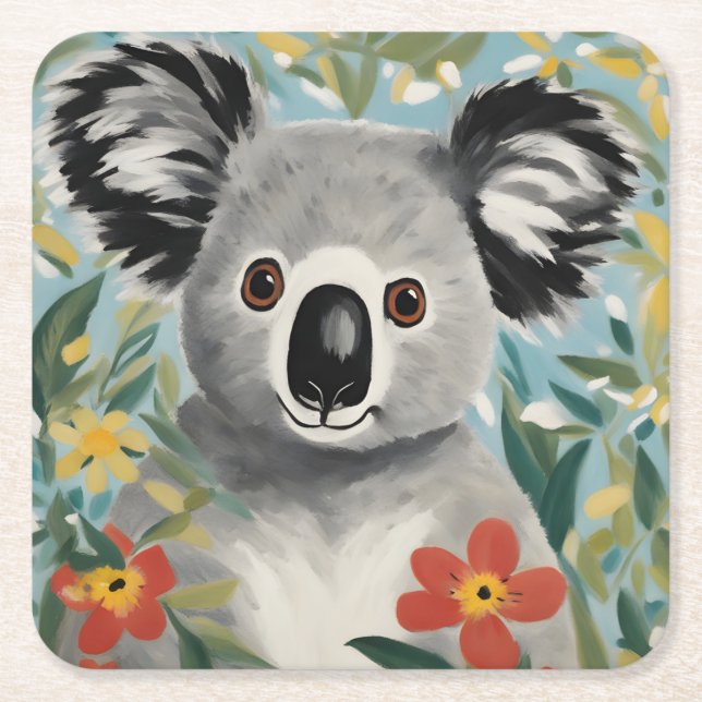 Koala Painting Square Paper Coaster (Front)