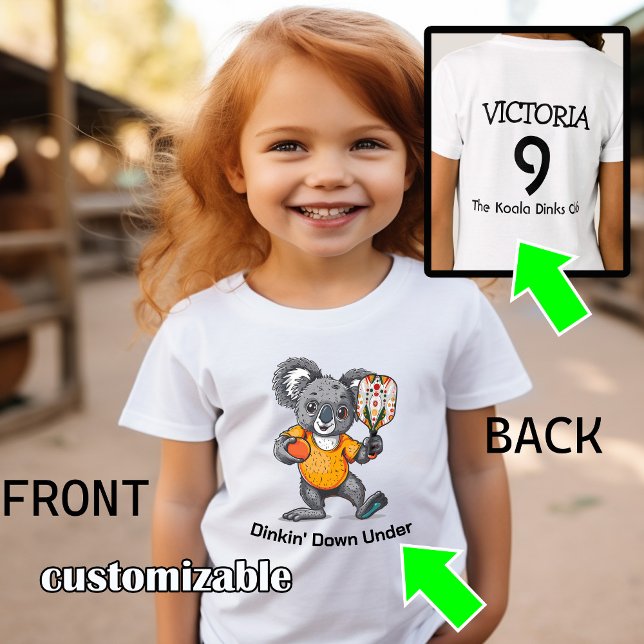Koala pickleball T-Shirt (Super cute koala playing pickleball for down under pickleball players. Custom text on both sides)