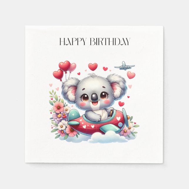 Koala Pilot Birthday Napkin (Front)