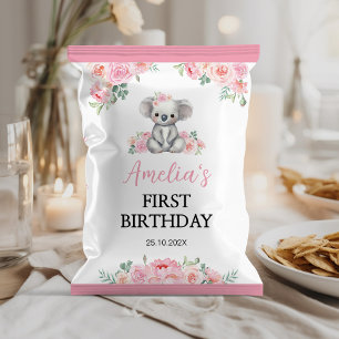 Koala Pink Floral Girl Birthday Chip Bag Wrapper