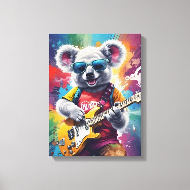 Koala playing guitar, rock graffiti canvas print (Front)