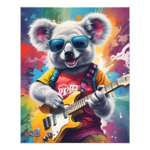 Koala playing guitar, rock graffiti photo print