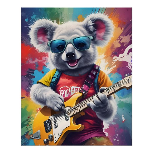 Koala playing guitar, rock graffiti poster (Front)