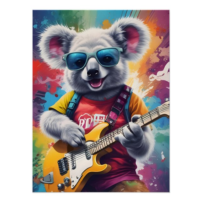 Koala playing guitar, rock graffiti poster (Front)
