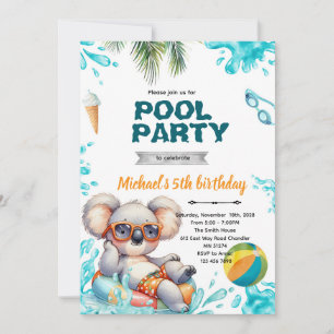 Koala Pool Party Birthday Invitation