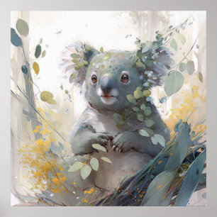 Koala Portrait Animal Painting Wildlife Outdoors Poster
