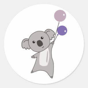 Koala Purple Balloons Cute Animals Kids Classic Round Sticker