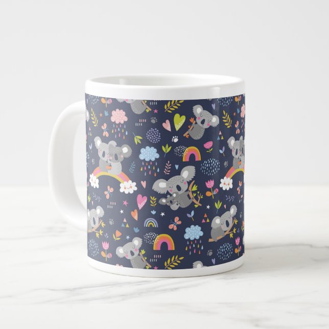 Koala Rainbow Love Pattern Large Coffee Mug (Front Left)