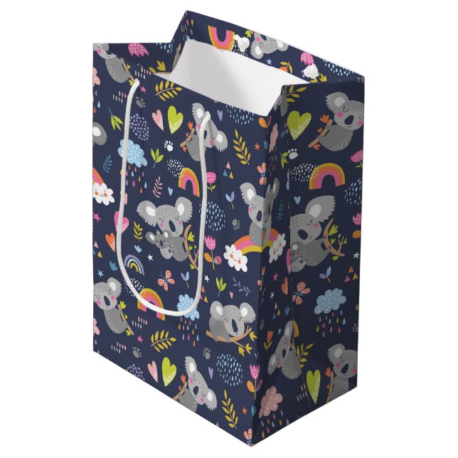 Koala Rainbow Love Pattern Medium Gift Bag (Front Angled)