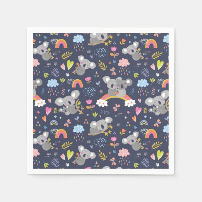 Koala Rainbow Love Pattern Napkin (Front)