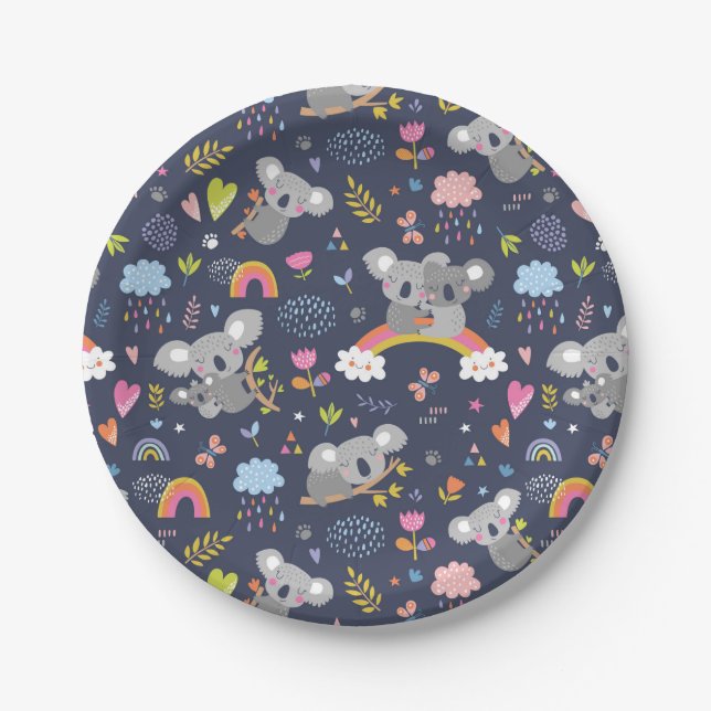 Koala Rainbow Love Pattern Paper Plate (Front)