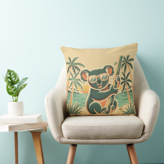 Koala Relaxing on the Beach – Tropical Summer Vibe Cushion