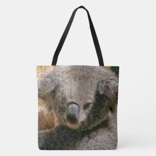 Koala Resting Against Tree Bark Tote Bag