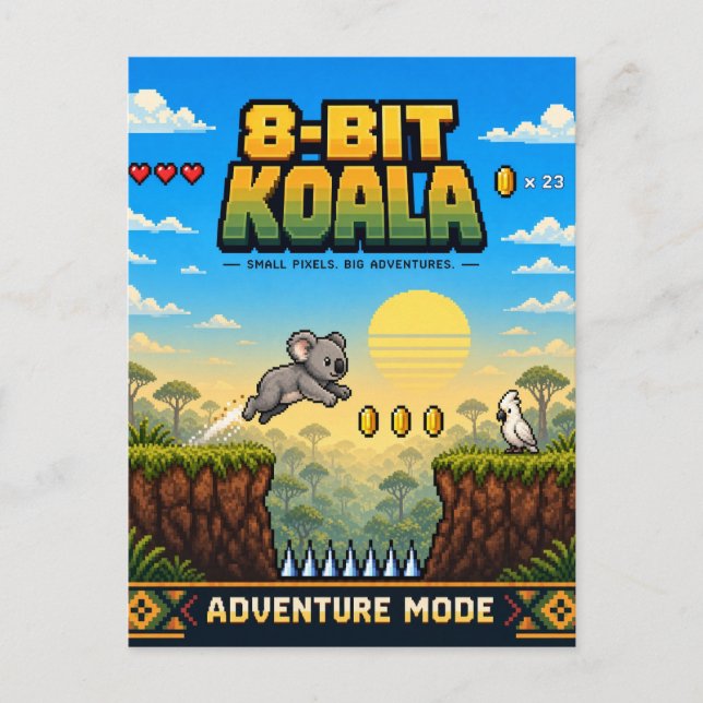 Koala, Retro 8-Bit Pixel Art Postcard (Front)