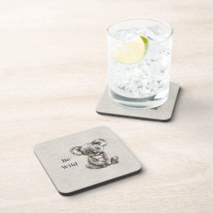 Koala Safari Animal Faux Linen Coaster