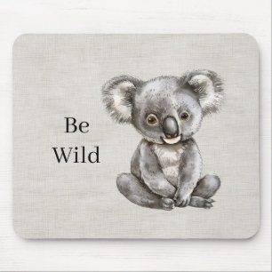Koala Safari Animal Faux Linen Mouse Pad