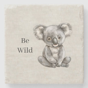 Koala Safari Animal Faux Linen Stone Coaster