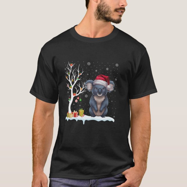 Koala Santa Hat Festive Tree Light Christmas Pajam T-Shirt (Front)