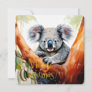 Koala Sitting in a Gum tree Merry Christmas Holiday Card