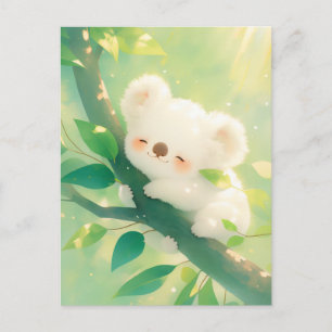 Koala Sleeping on Tree Branch in Sunlit Forest Postcard