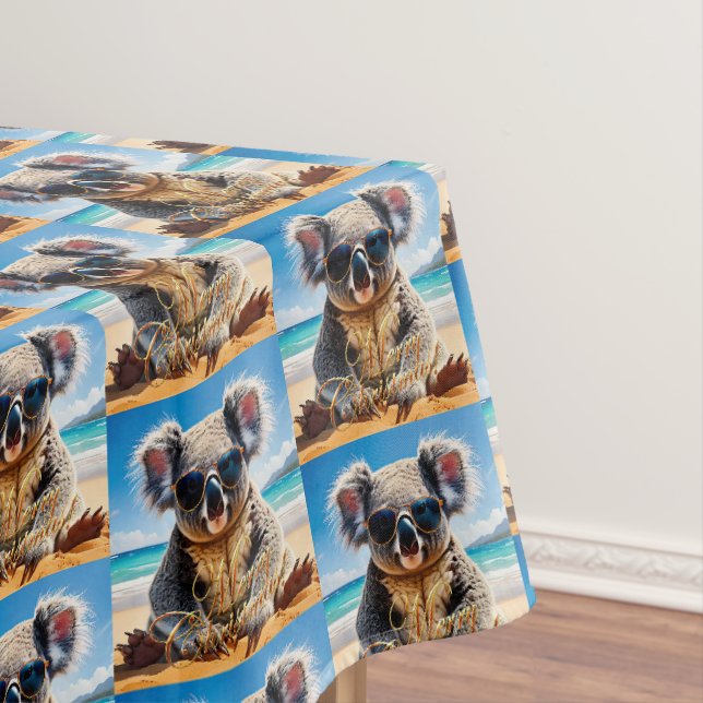 Koala Sunglass Sunny Beach Merry Christmas Tablecloth (In Situ)