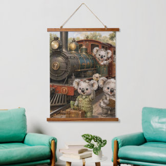 Koala Train Adventure Through the Australian Bush Hanging Tapestry