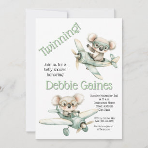 Koala Twin Baby Shower Invitation Gender Neutral