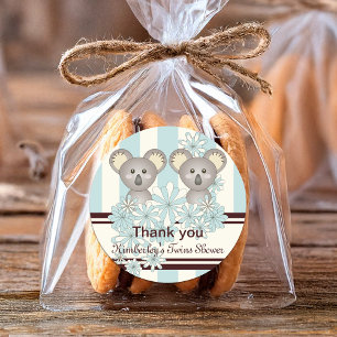 Koala Twin Boy Baby Shower   Birthday Thank You Classic Round Sticker