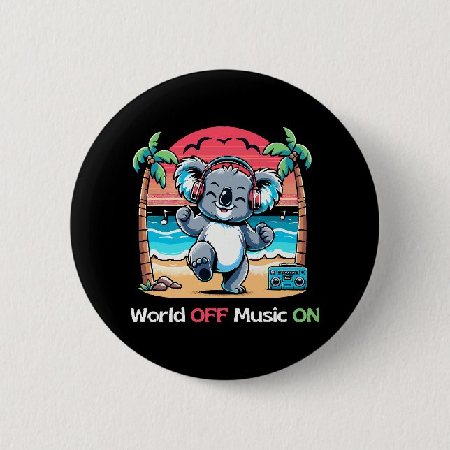 Koala Vibing on the Beach 6 Cm Round Badge (Front)