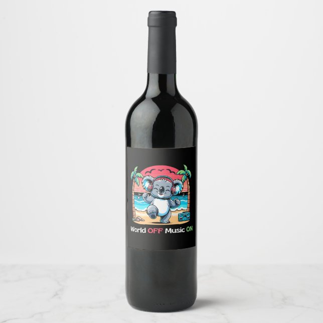 Koala Vibing on the Beach Wine Label (Front)